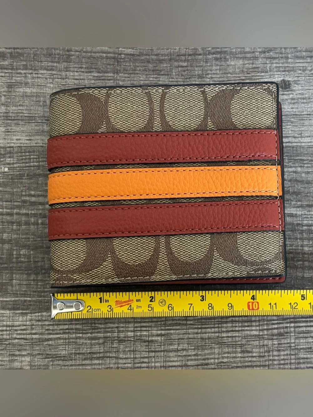 Coach Signature Canvas Bifold Wallet with Red and Orange Stripes